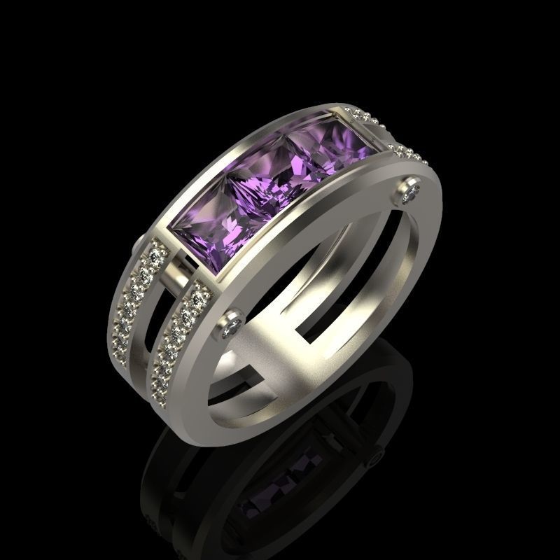 wedding engagement women  ring with gems and diamonds 3dm stl  3D print model_3