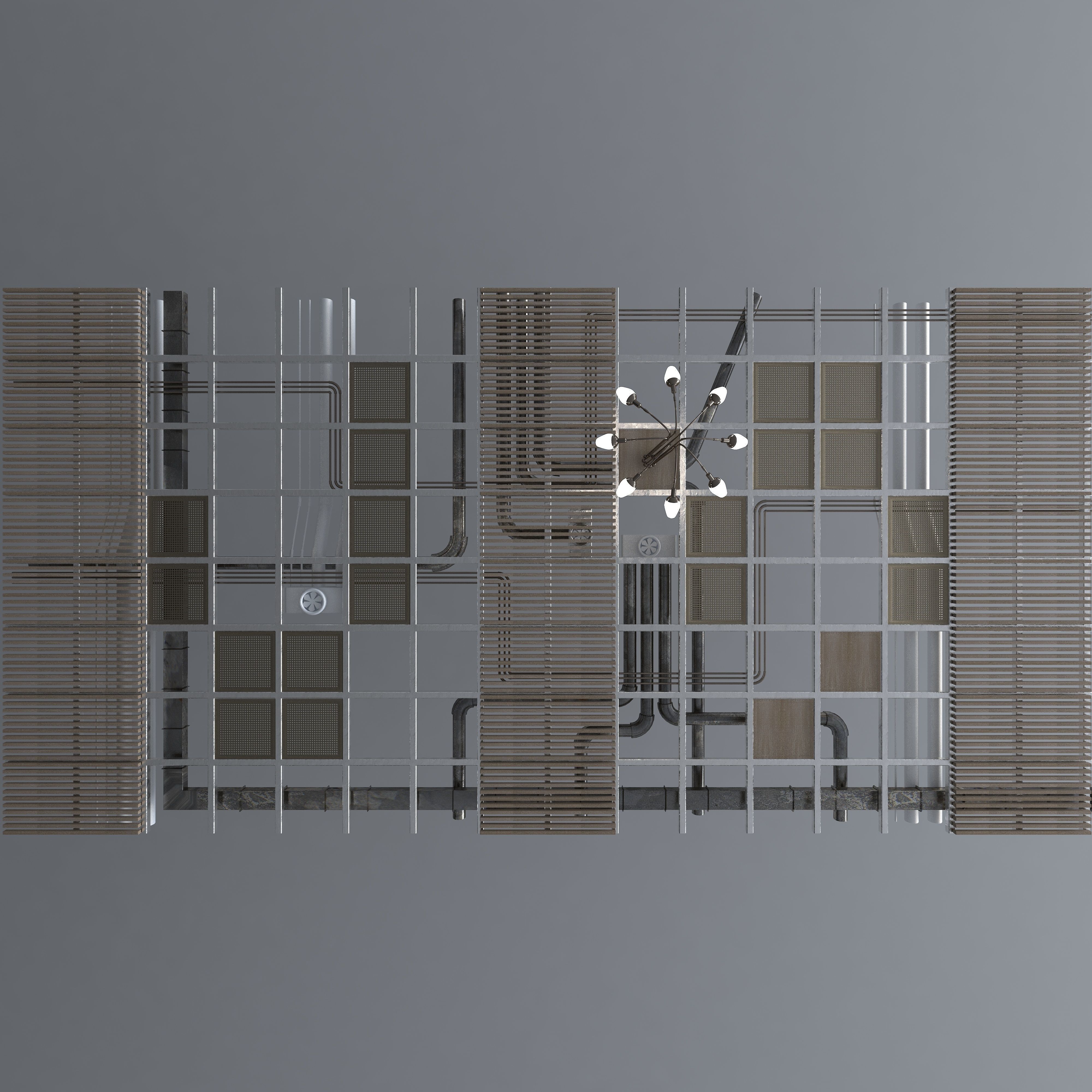 Pipes industrial ceiling 3D model_3
