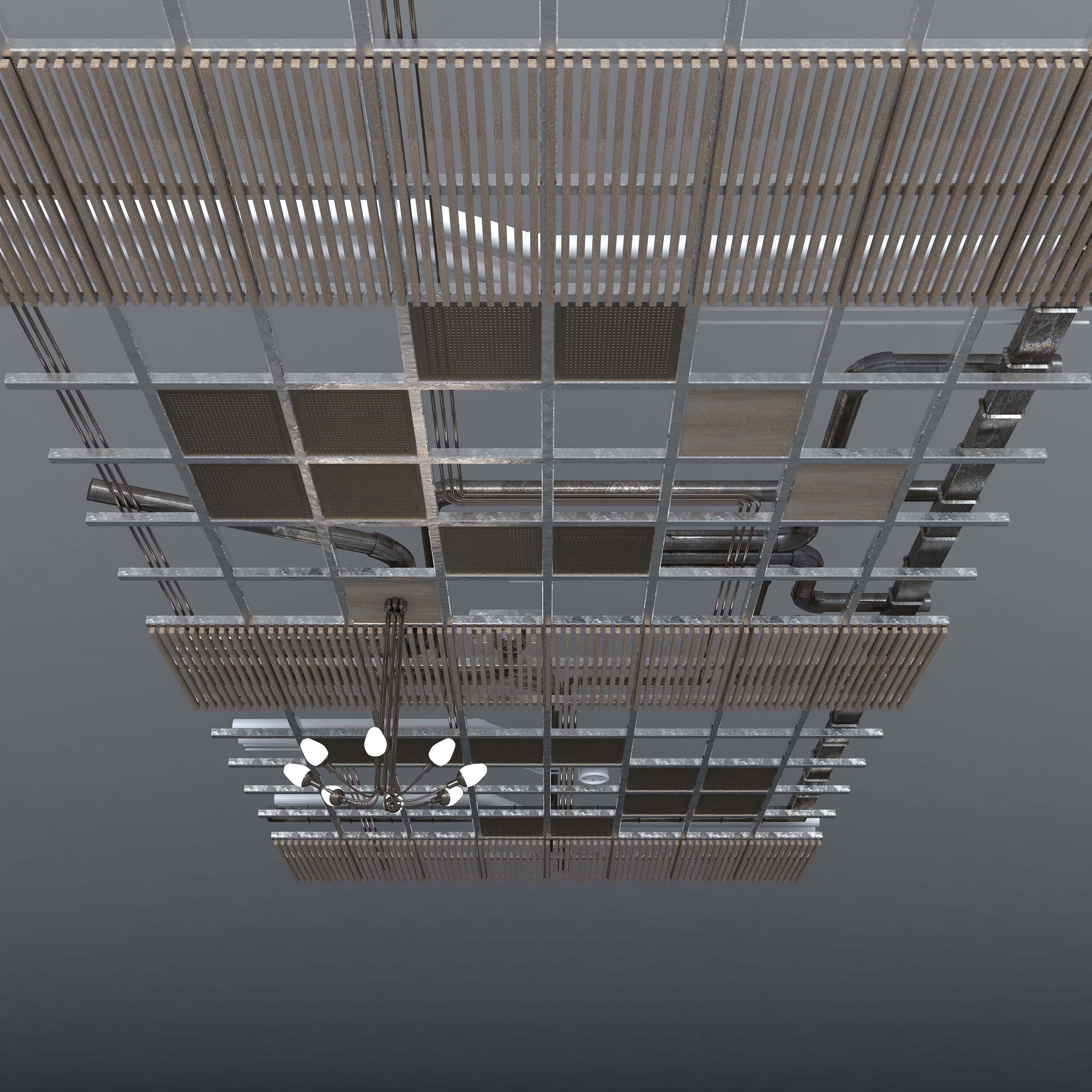 Pipes industrial ceiling 3D model_1