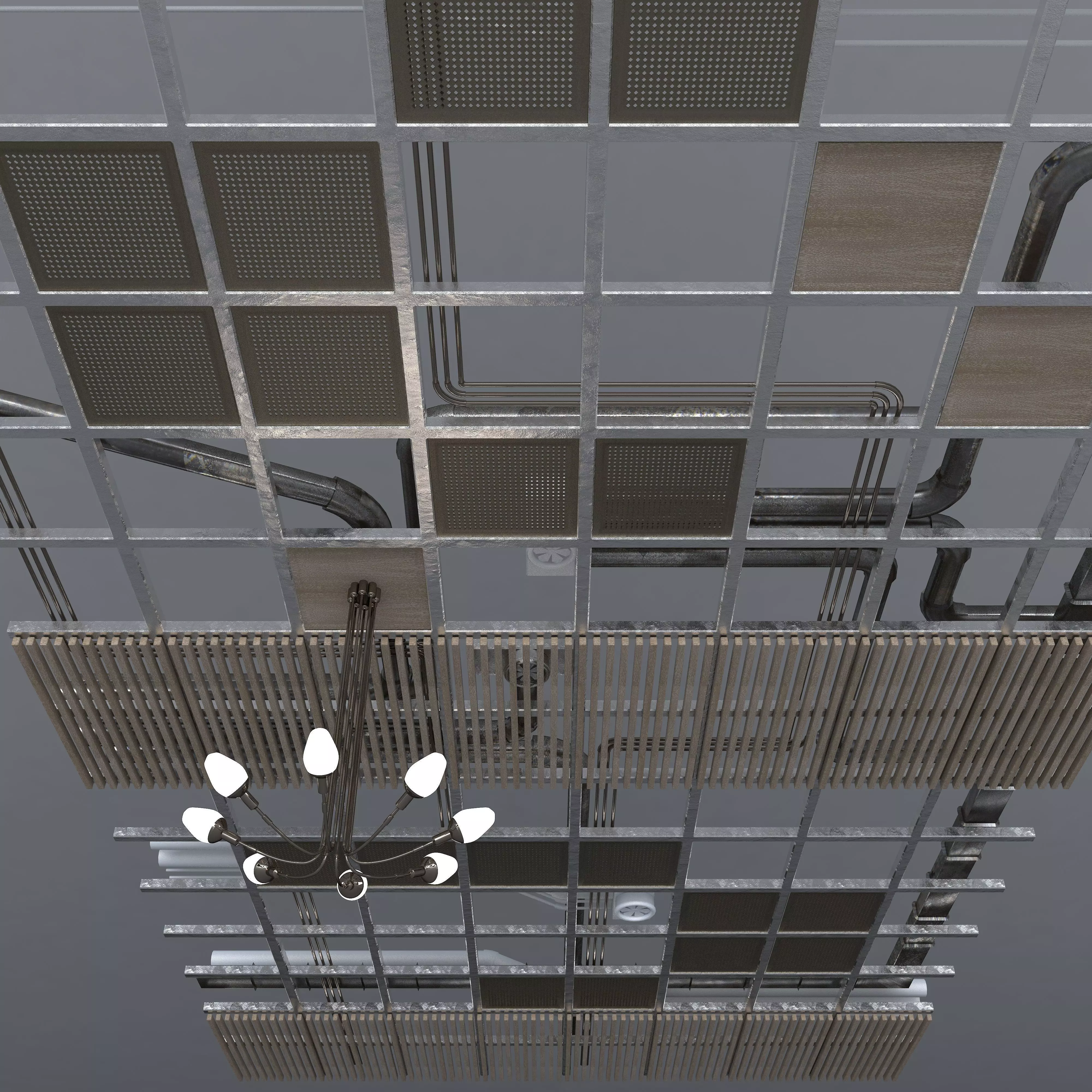 Pipes industrial ceiling 3D model_0