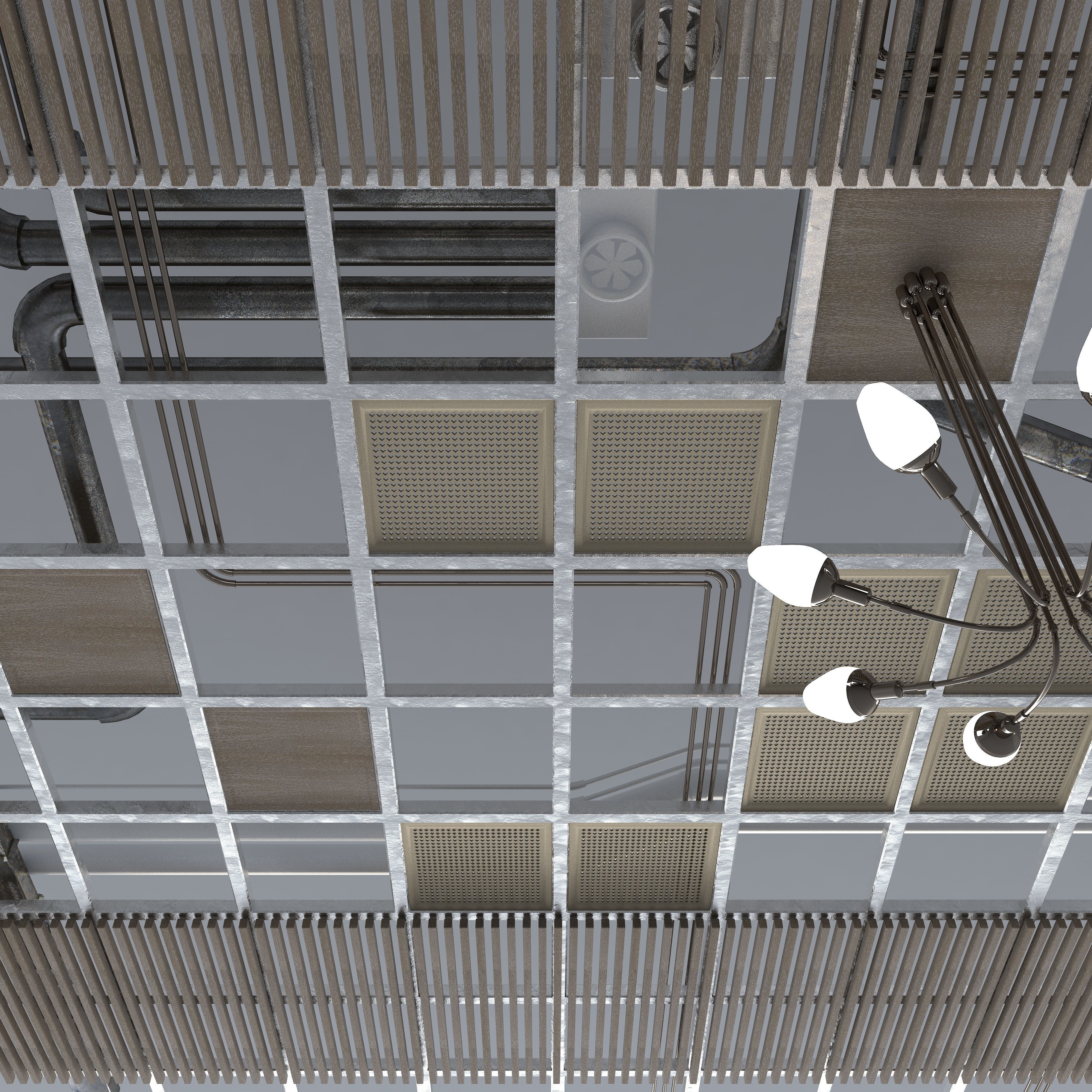 Pipes industrial ceiling 3D model_2