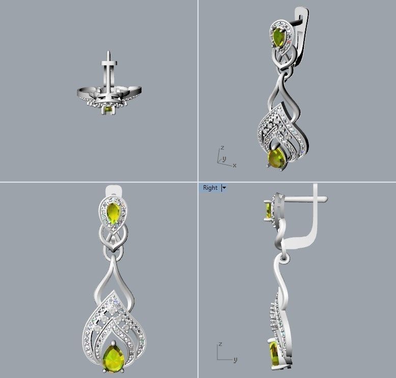 Women earrings with gems and diamonds 3dm stl vintage 3D print model_17