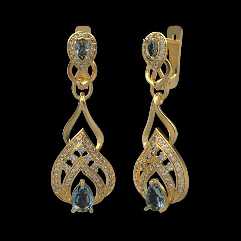 Women earrings with gems and diamonds 3dm stl vintage 3D print model_8