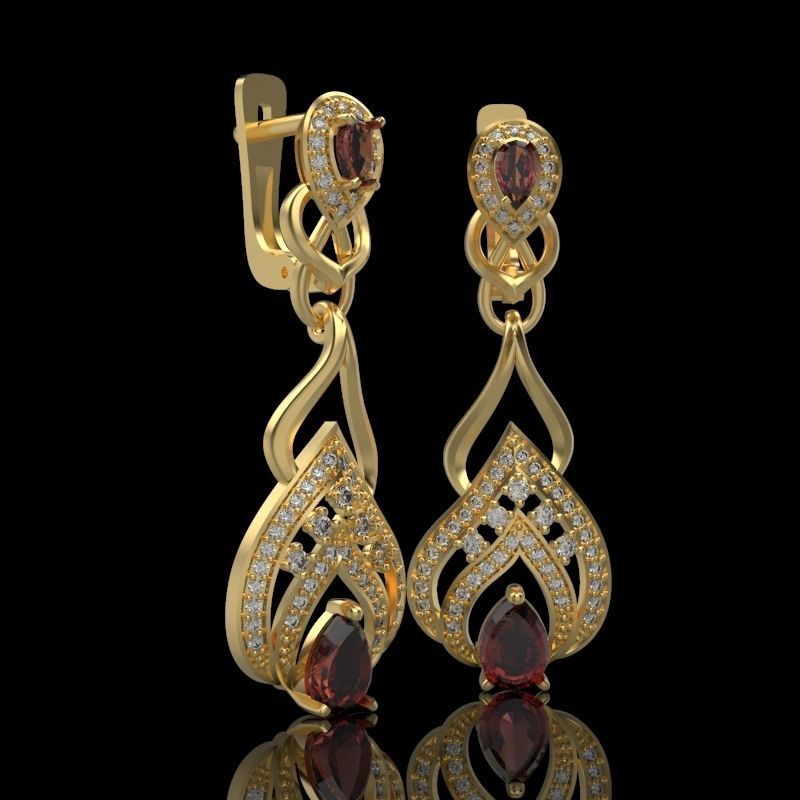Women earrings with gems and diamonds 3dm stl vintage 3D print model_1