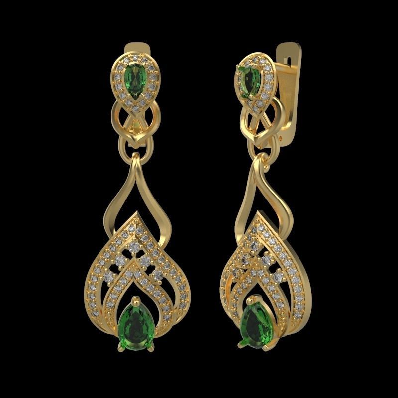 Women earrings with gems and diamonds 3dm stl vintage 3D print model_3