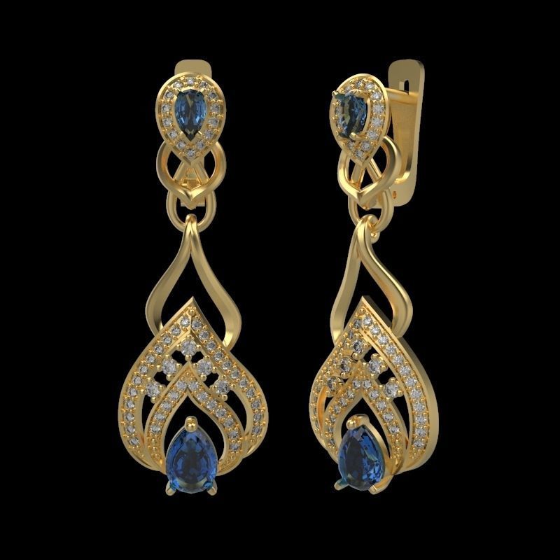 Women earrings with gems and diamonds 3dm stl vintage 3D print model_4
