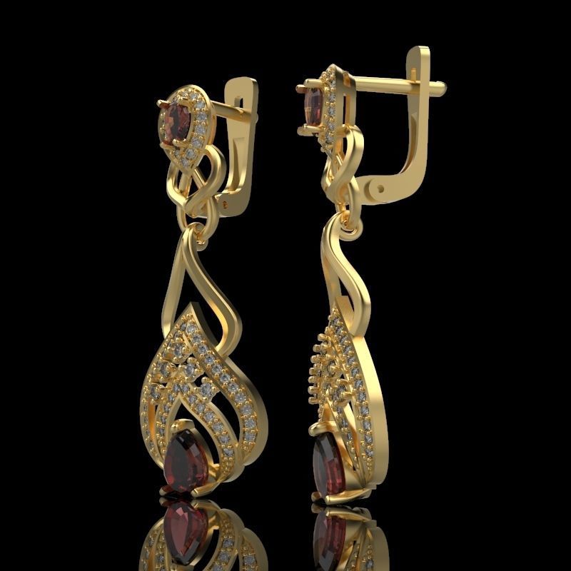 Women earrings with gems and diamonds 3dm stl vintage 3D print model_2