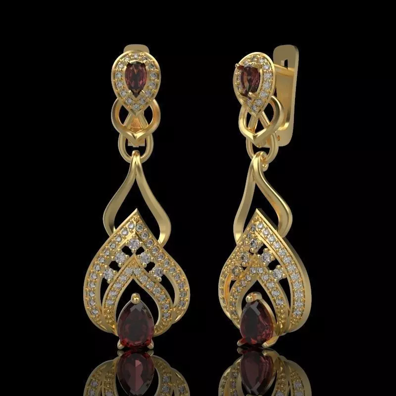 Women earrings with gems and diamonds 3dm stl vintage 3D print model_0
