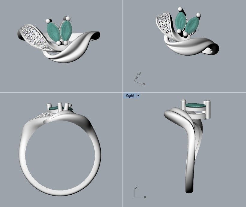 Women  Ring with 2 marquise and diamonds 3dm stl 3D print model 3D print model_15