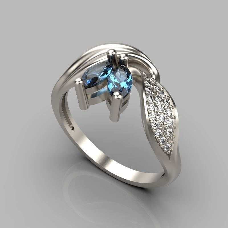 Women  Ring with 2 marquise and diamonds 3dm stl 3D print model 3D print model_5