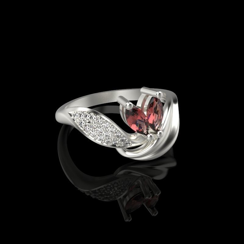 Women  Ring with 2 marquise and diamonds 3dm stl 3D print model 3D print model_13