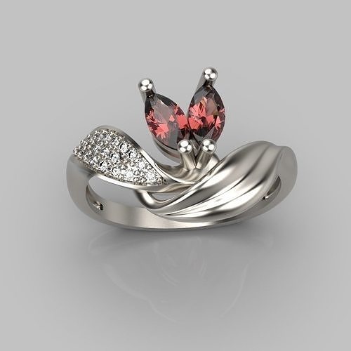 Women  Ring with 2 marquise and diamonds 3dm stl 3D print model 3D print model