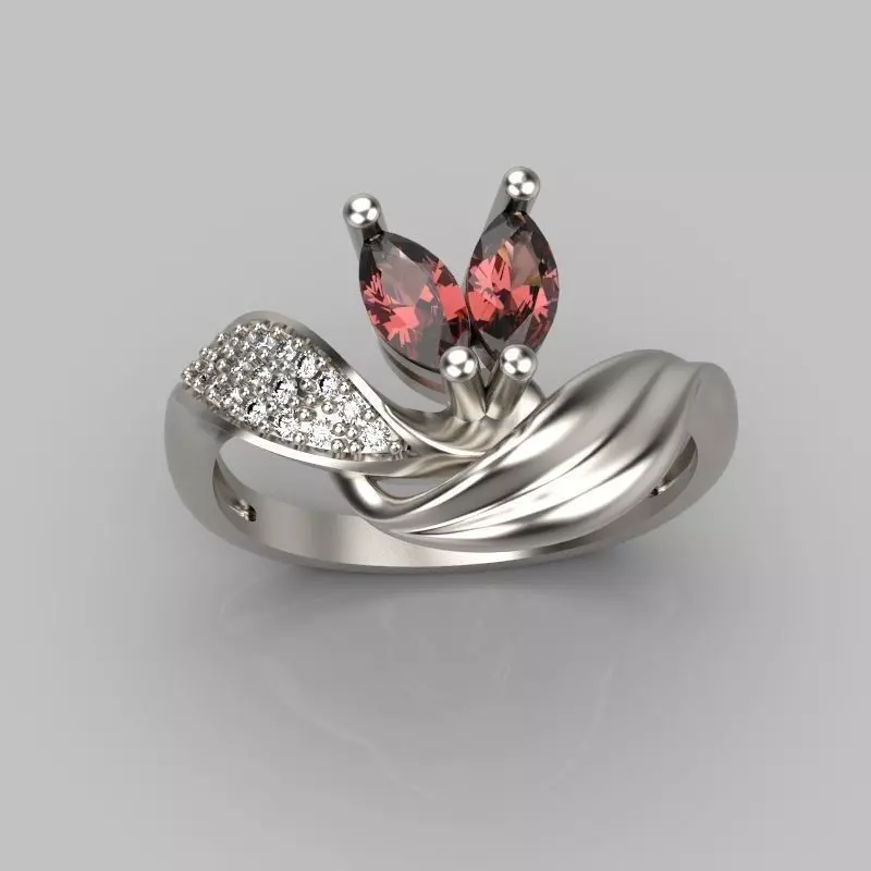 Women  Ring with 2 marquise and diamonds 3dm stl 3D print model 3D print model_0