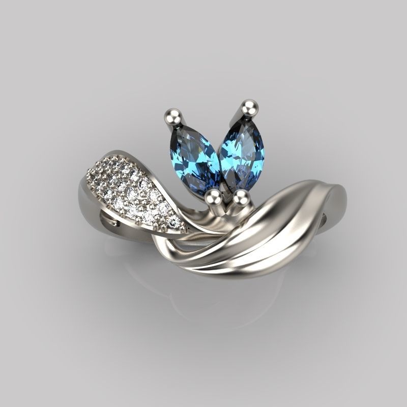 Women  Ring with 2 marquise and diamonds 3dm stl 3D print model 3D print model_6