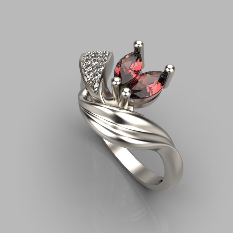 Women  Ring with 2 marquise and diamonds 3dm stl 3D print model 3D print model_2
