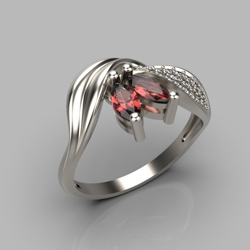 Women  Ring with 2 marquise and diamonds 3dm stl 3D print model 3D print model_3
