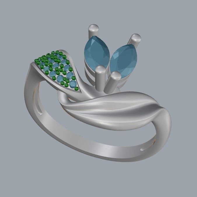 Women  Ring with 2 marquise and diamonds 3dm stl 3D print model 3D print model_17