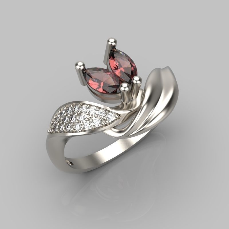 Women  Ring with 2 marquise and diamonds 3dm stl 3D print model 3D print model_1