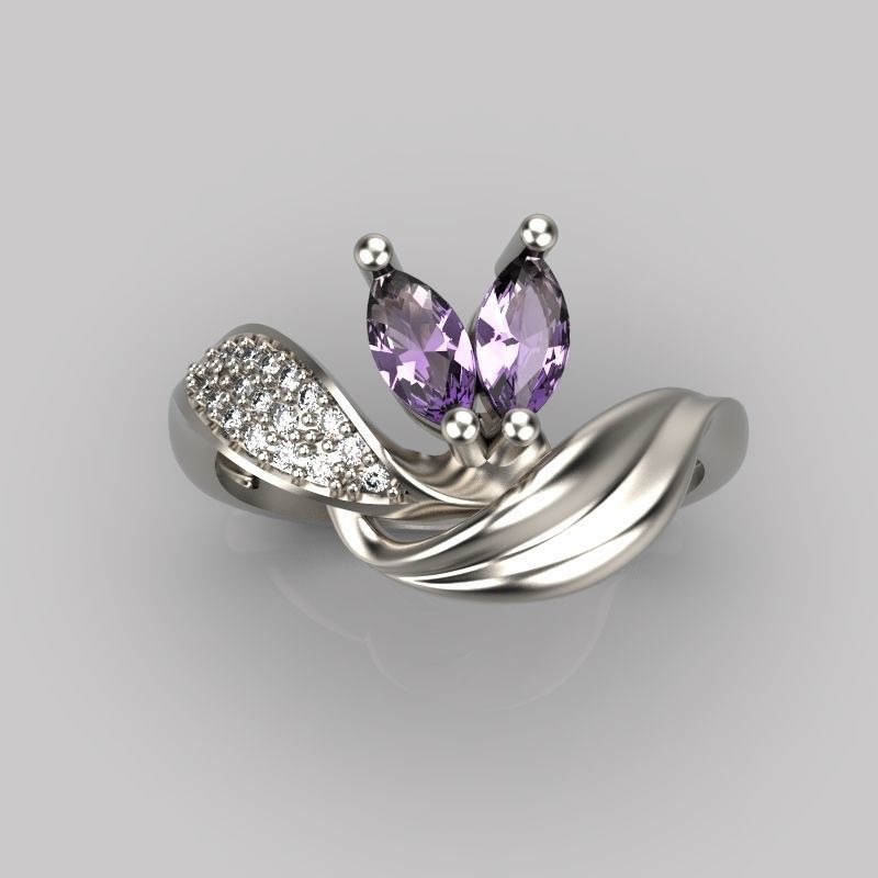 Women  Ring with 2 marquise and diamonds 3dm stl 3D print model 3D print model_8