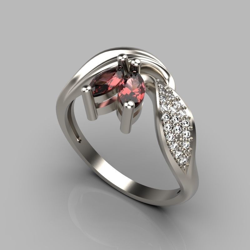 Women  Ring with 2 marquise and diamonds 3dm stl 3D print model 3D print model_4