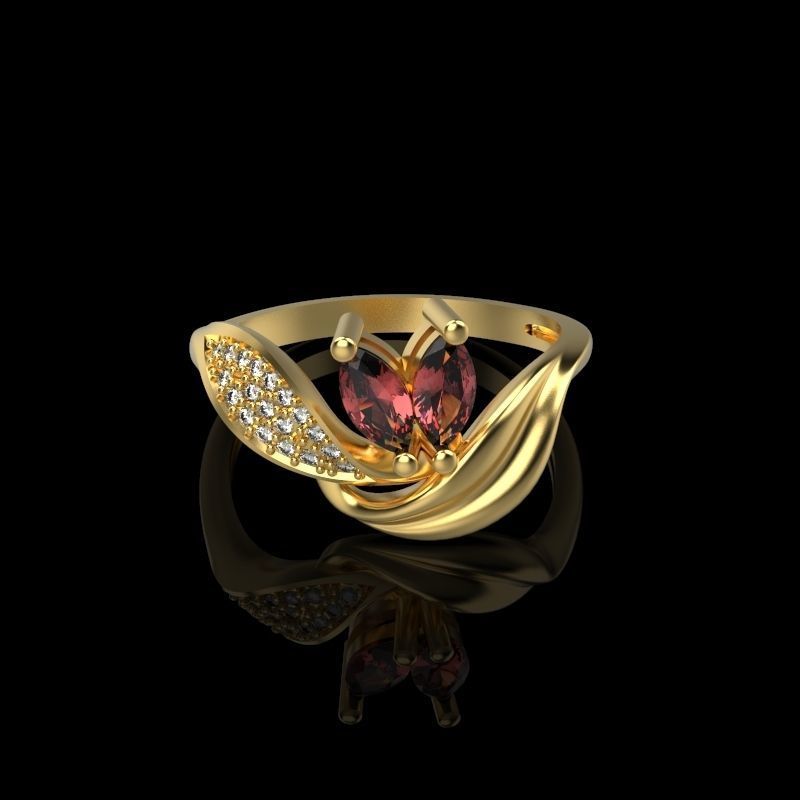 Women  Ring with 2 marquise and diamonds 3dm stl 3D print model 3D print model_14