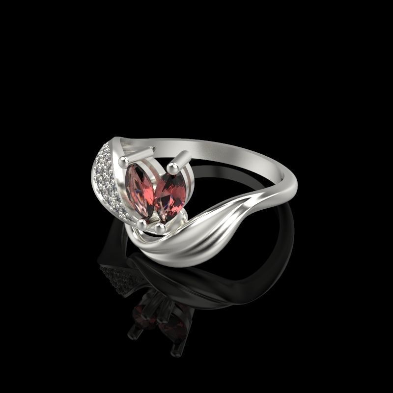 Women  Ring with 2 marquise and diamonds 3dm stl 3D print model 3D print model_12