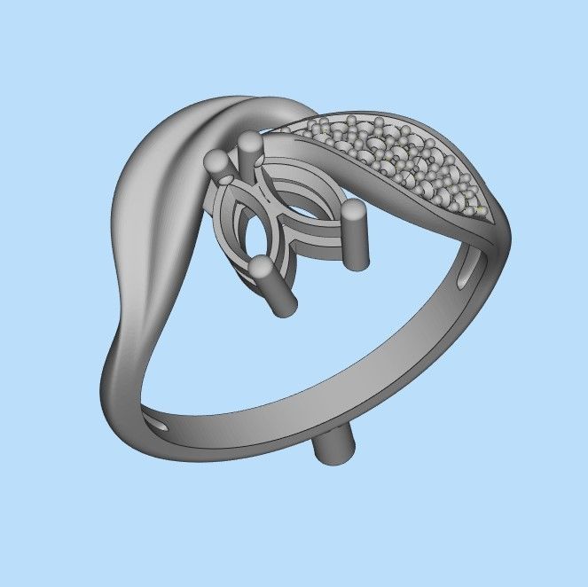 Women  Ring with 2 marquise and diamonds 3dm stl 3D print model 3D print model_24