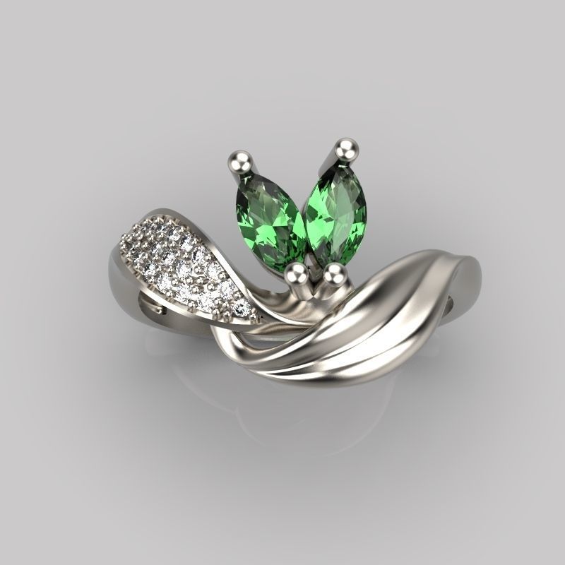 Women  Ring with 2 marquise and diamonds 3dm stl 3D print model 3D print model_7