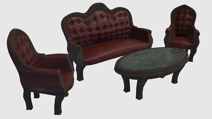 Low Poly Victorian Furniture Set 3D model 2