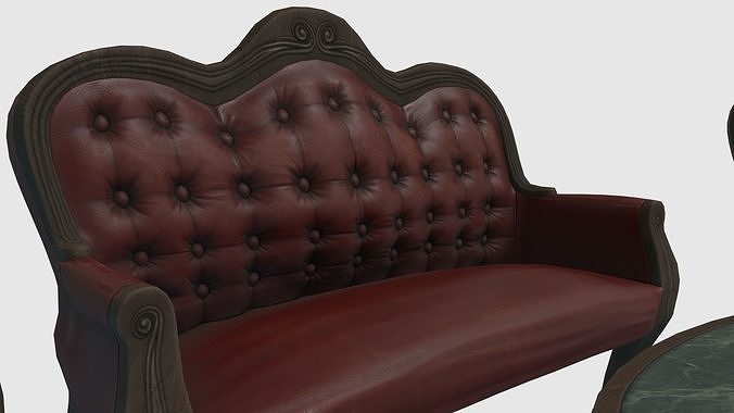 Low Poly Victorian Furniture Set 3D model 6