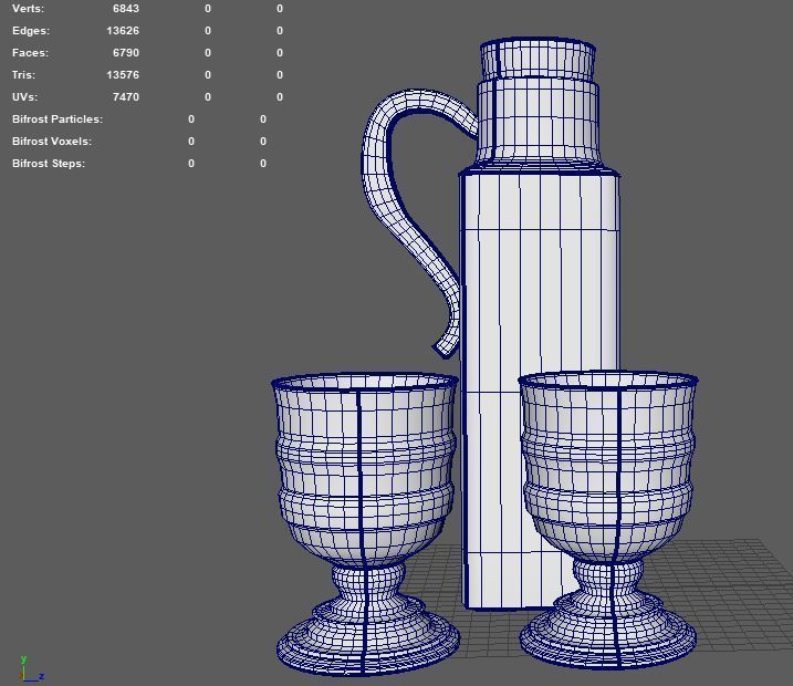 Antique Terracotta Whisky Jar with two cups 3D model_4