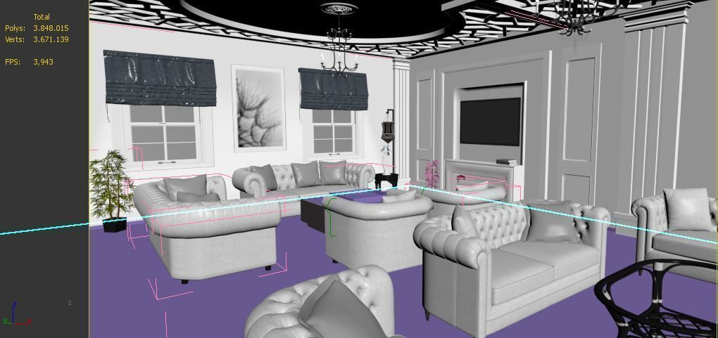 Living Room Low-poly 3D model_4