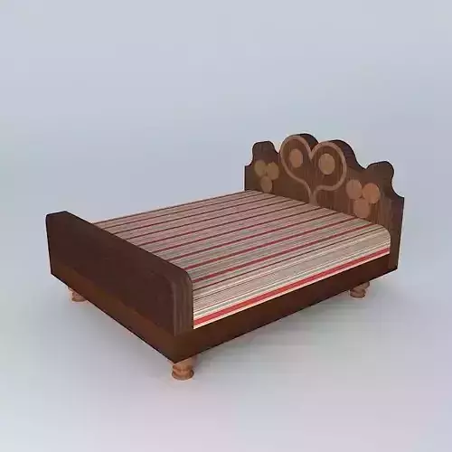 Bed with wooden headboard and footboard