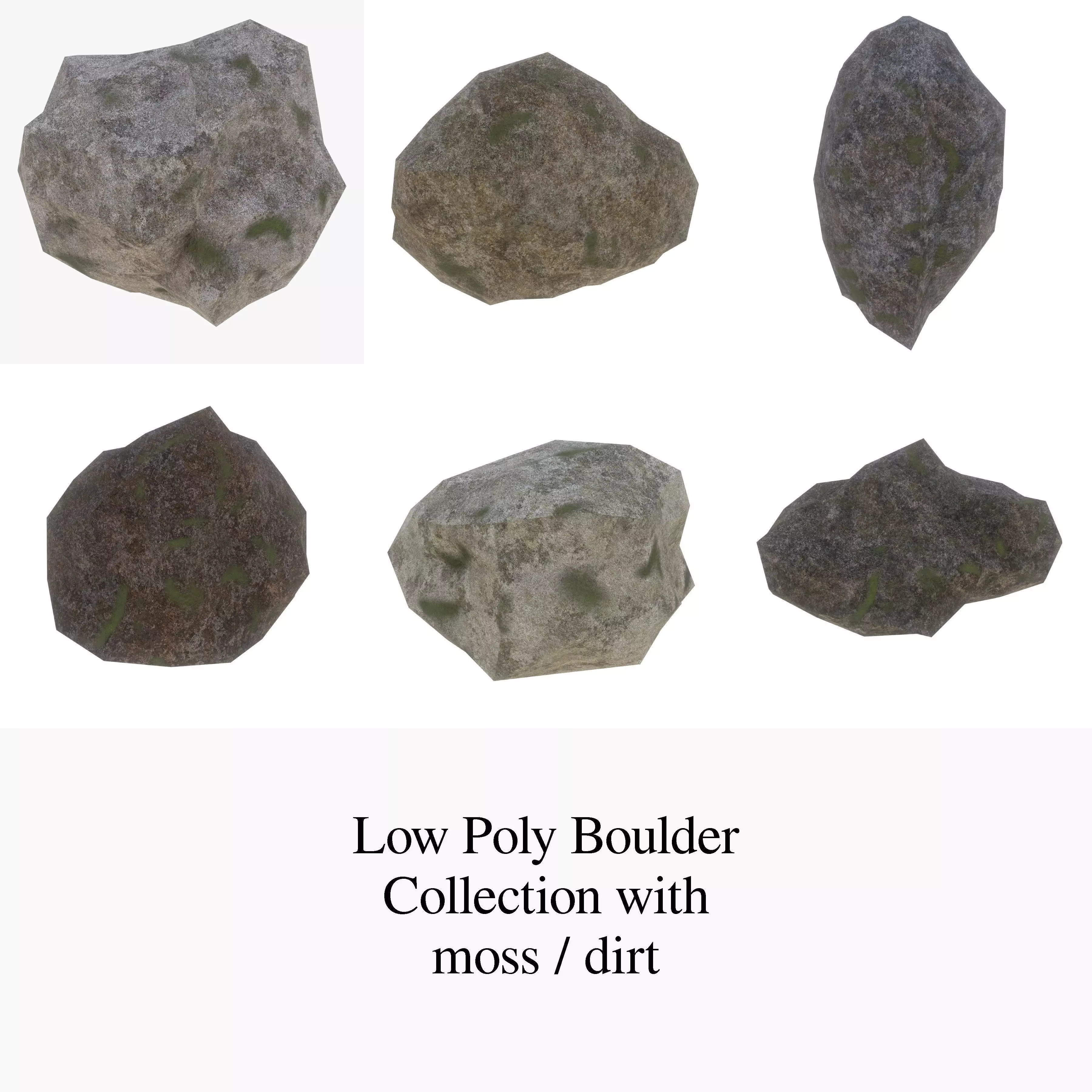 Low Poly Boulders with moss Collection 1 Low-poly 3D model