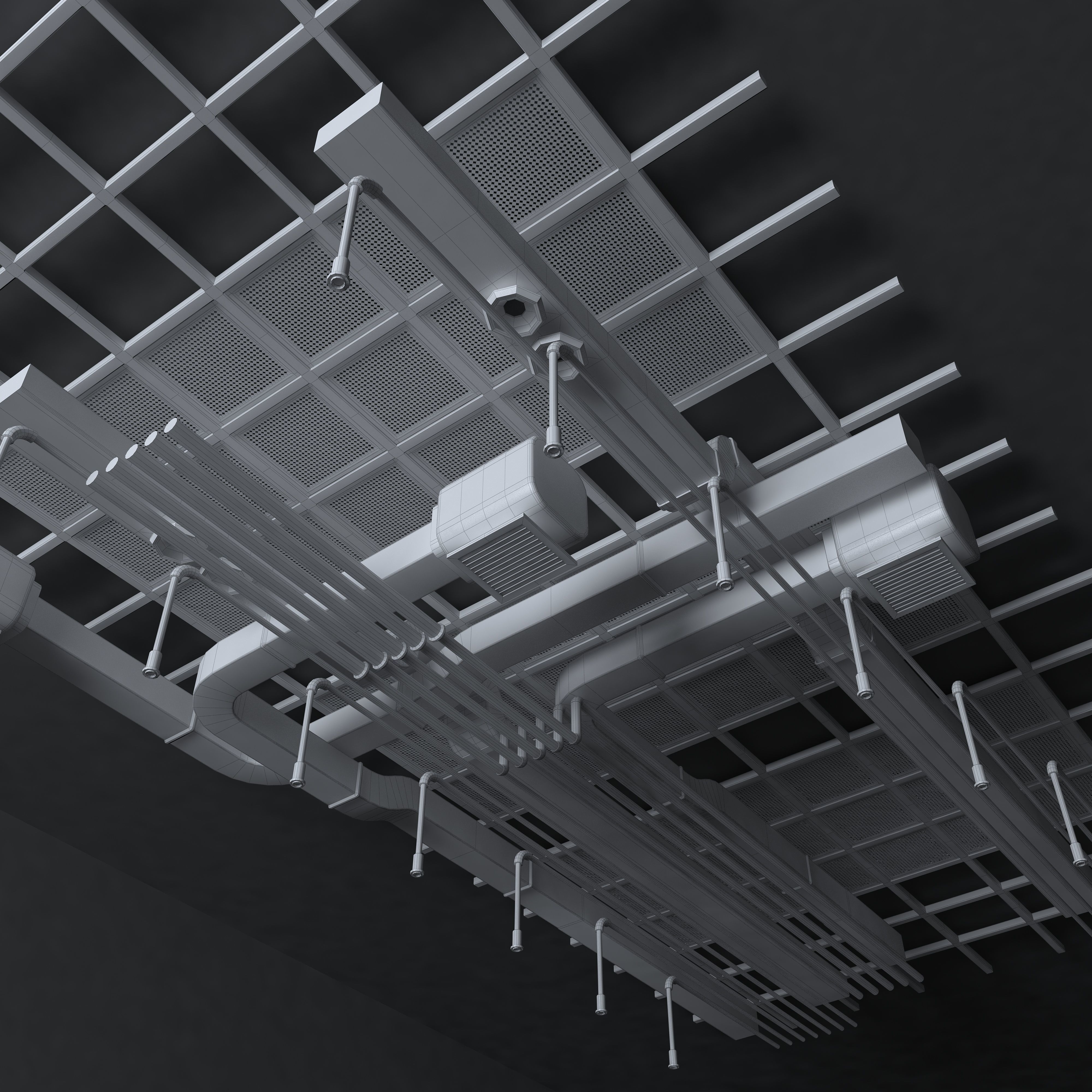 Pipes industrial ceiling 3D model_3