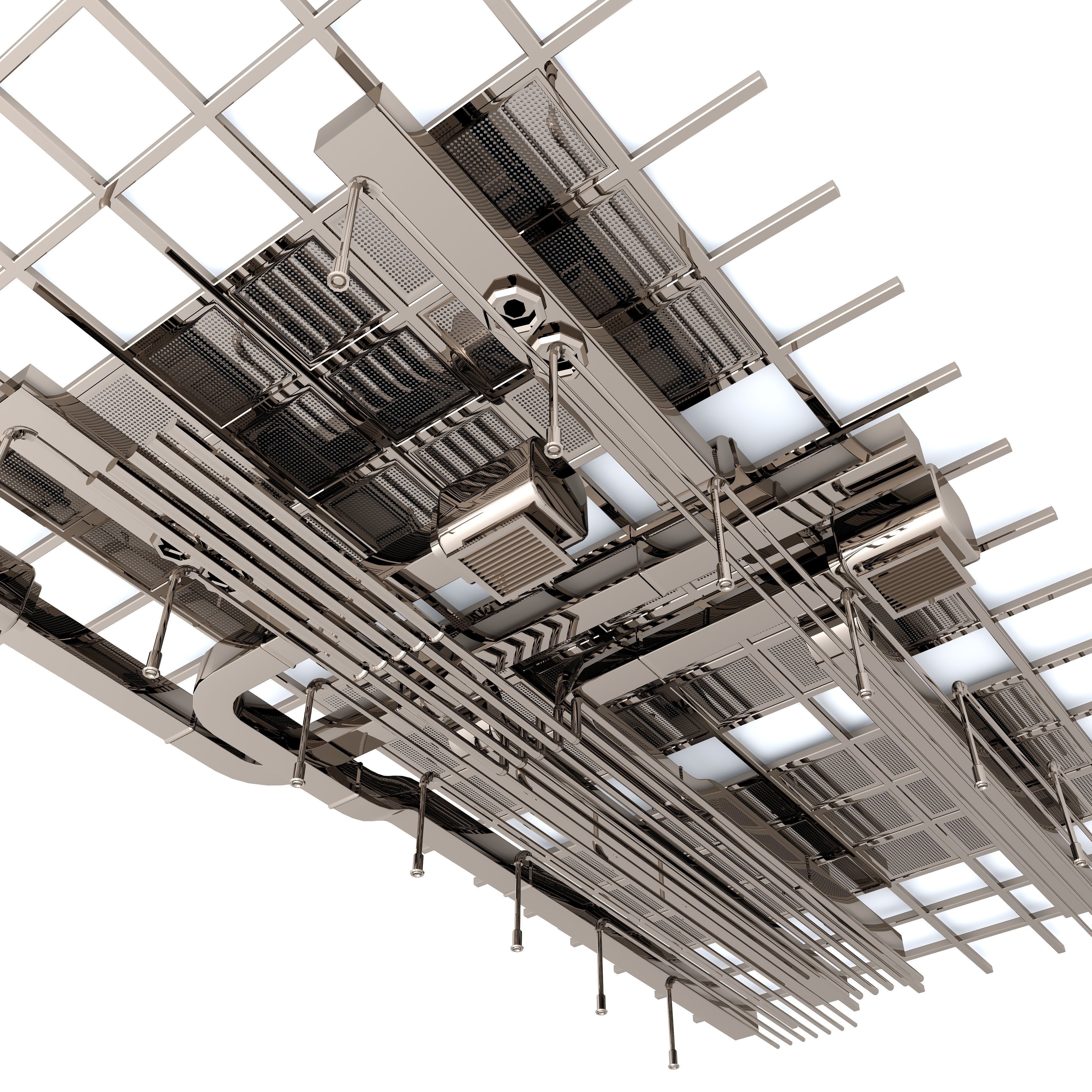Pipes industrial ceiling 3D model_2