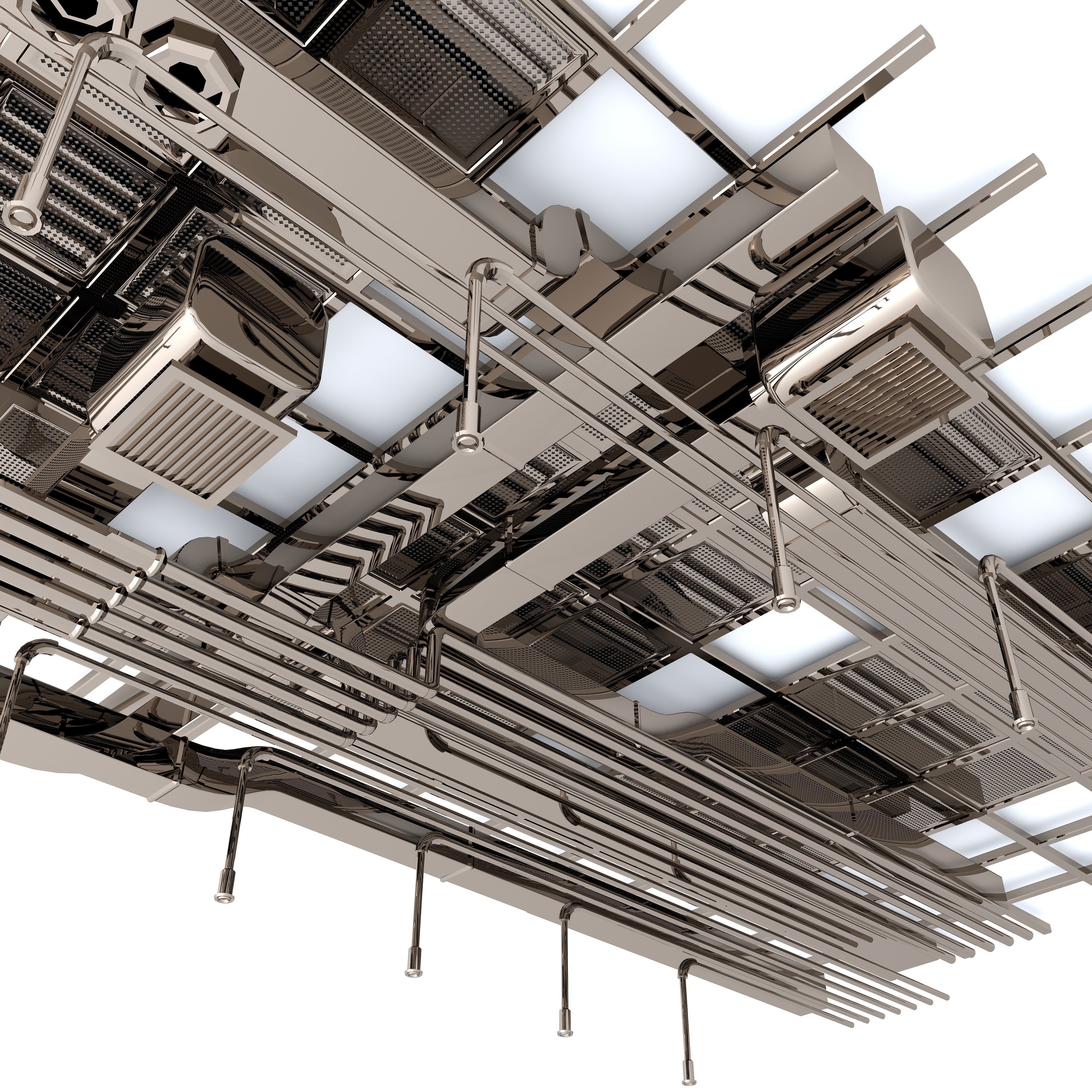 Pipes industrial ceiling 3D model_1
