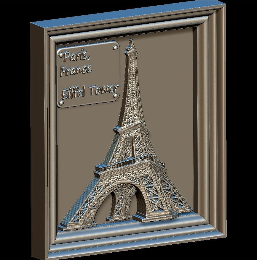 Eiffel Tower Panno STL File for CNC Relief engraving 3D model_3