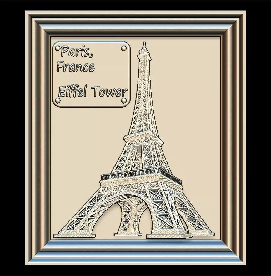 Eiffel Tower Panno STL File for CNC Relief engraving 3D model_0