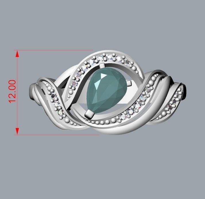 Women Ring with gems and diamonds design 3dm stl vintage 3D print model_22