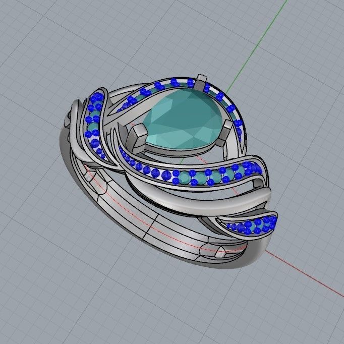 Women Ring with gems and diamonds design 3dm stl vintage 3D print model_23