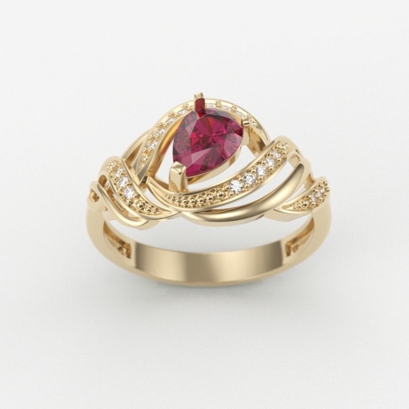 Women Ring with gems and diamonds design 3dm stl vintage 3D print model_1