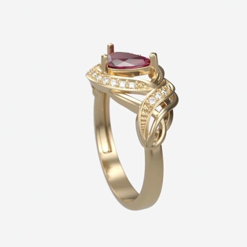 Women Ring with gems and diamonds design 3dm stl vintage 3D print model_5