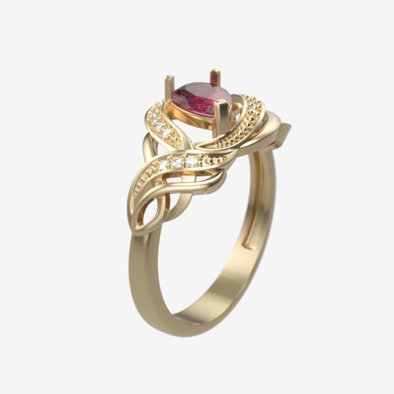 Women Ring with gems and diamonds design 3dm stl vintage 3D print model_11