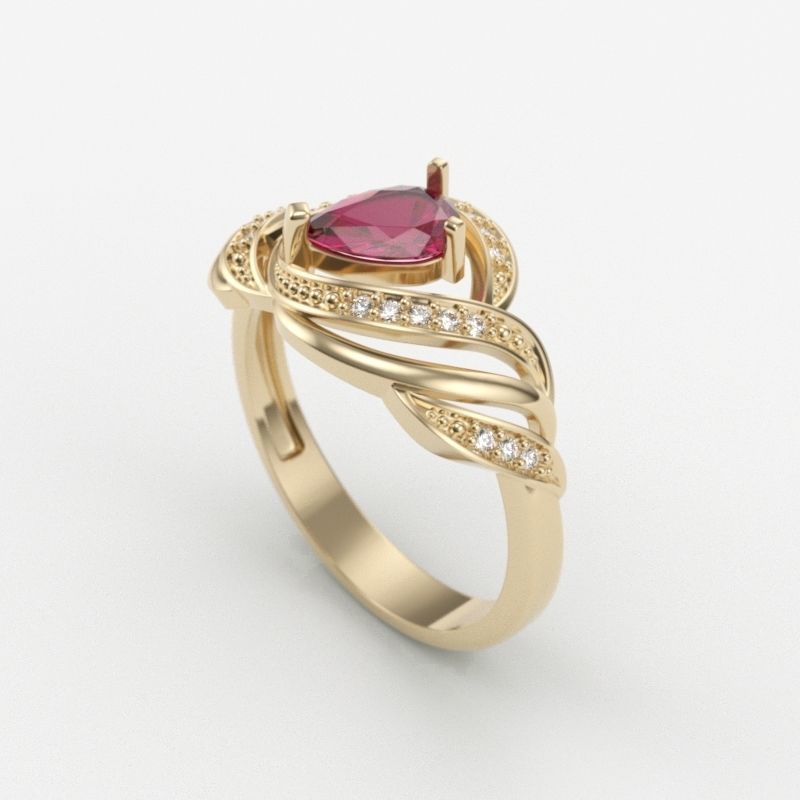 Women Ring with gems and diamonds design 3dm stl vintage 3D print model_2