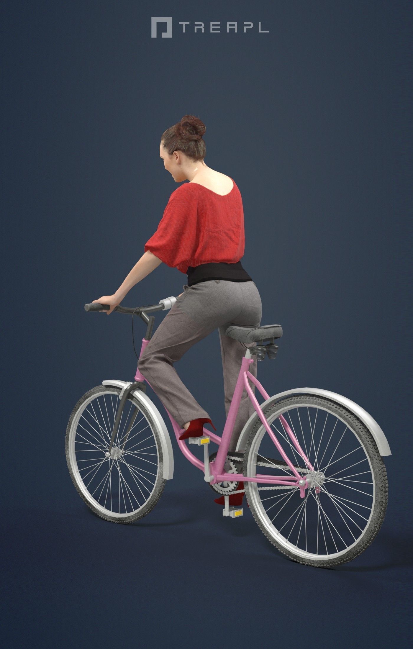 Scanned Man Woman Bike Bicycle Foreground People Volume 01 3D Model Collection_74
