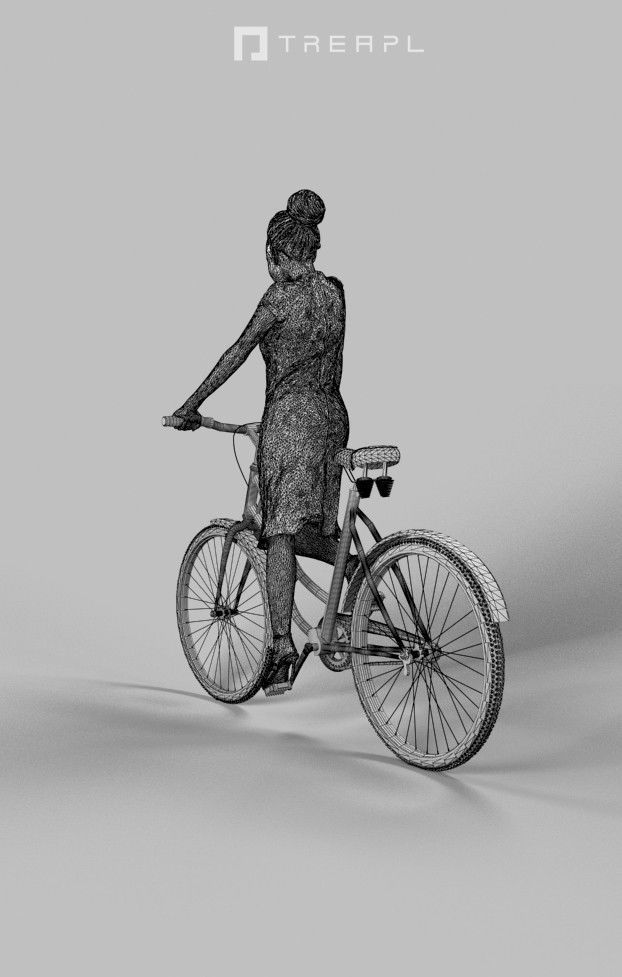 Scanned Man Woman Bike Bicycle Foreground People Volume 01 3D Model Collection_38