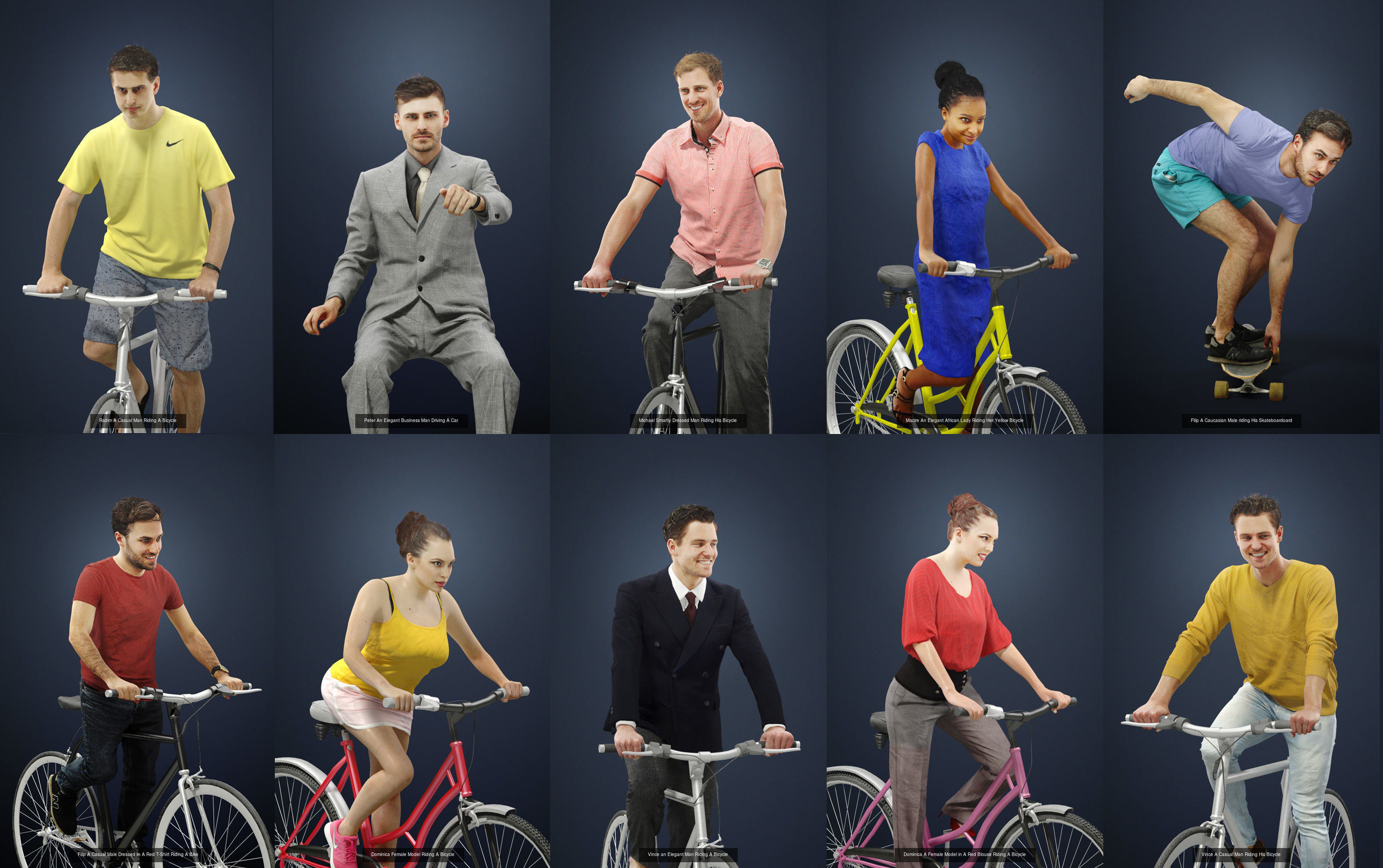 Scanned Man Woman Bike Bicycle Foreground People Volume 01 3D Model Collection_1