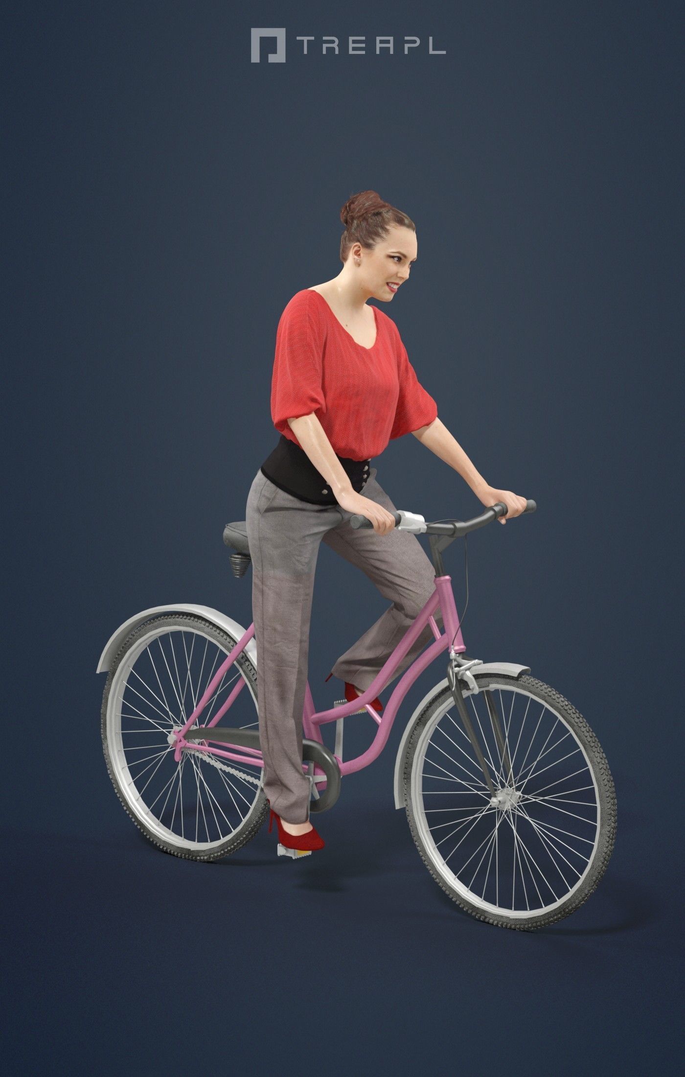 Scanned Man Woman Bike Bicycle Foreground People Volume 01 3D Model Collection_73