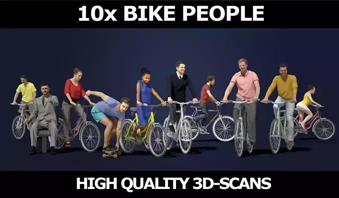 Scanned Man Woman Bike Bicycle Foreground People Volume 01 3D Model Collection